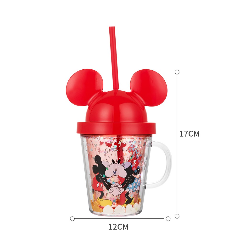 Ly ống hút lấp lánh dòng Mickey có nắp 280mL (hỗn hợp) Miniso