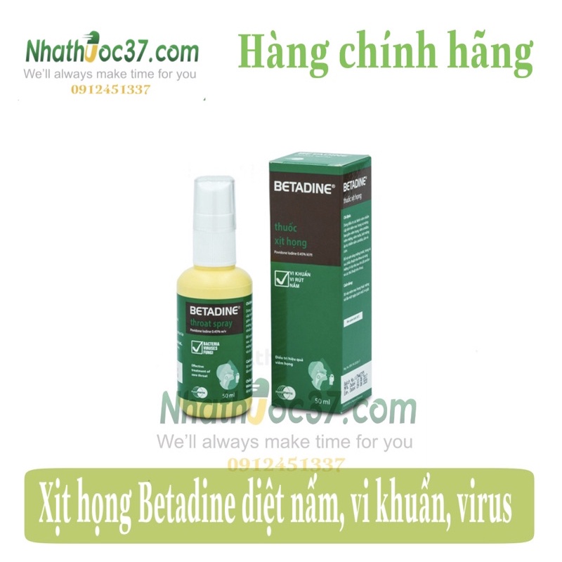 Xịt họng Betadine 50ml giảm viêm họng, giảm ho