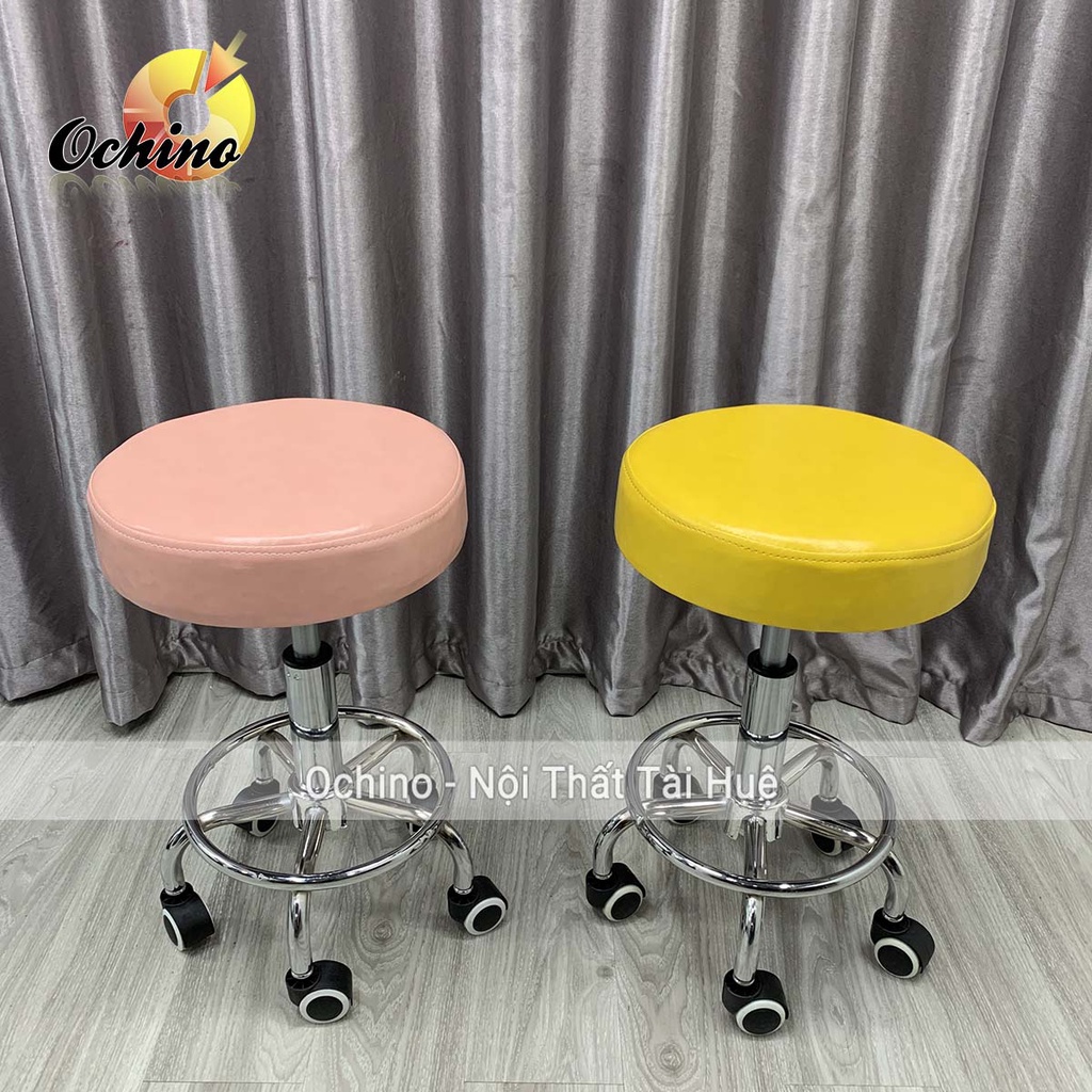 Ghế Spa, Ghế Trang Điểm Xoay Nâng Hạ Điều Chỉnh Độ Cao Thấp Từ 40-55Cm Mẫu Tròn Trơn Sang Chảnh (Ảnh Thật)
