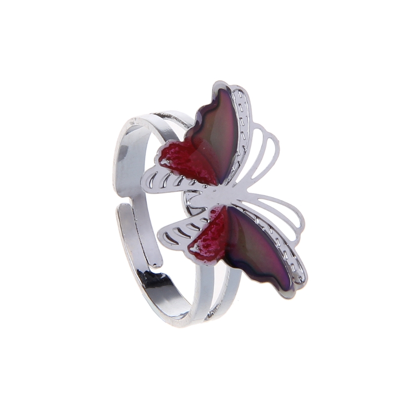 Nhẫn đeo tay bằng kim loại mặt hình bươm bướm nhiều màu sắc