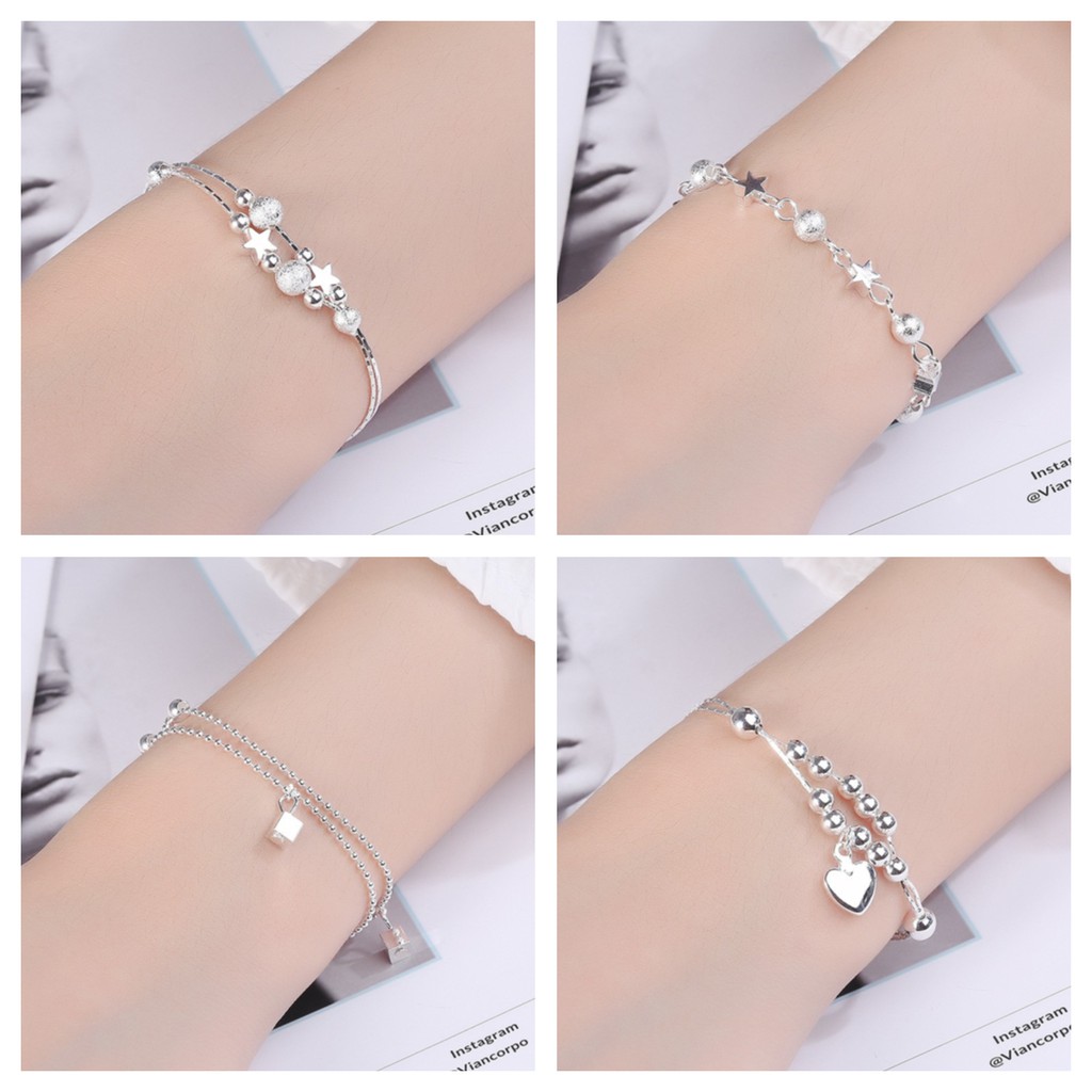 10 designs S925 Silver Bracelet Girls' Accessories Simple Design Bracelet Small Square Bracelet Multi-Style Exquisite Bracelet Gelang wanita