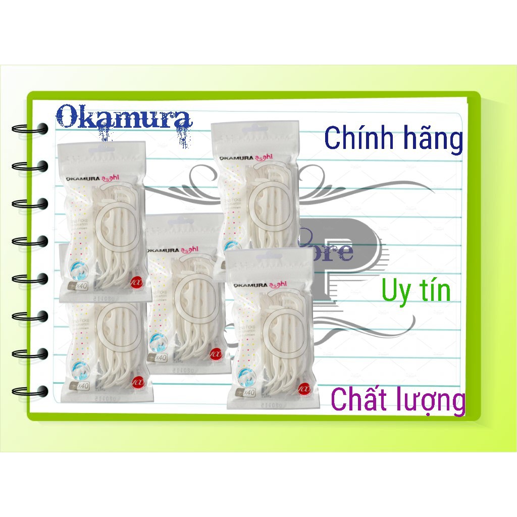 Okamura combo 5 Bịch tăm chỉ nha khoa cao cấp Nhật Bản Okamura - Bịch 40 cây