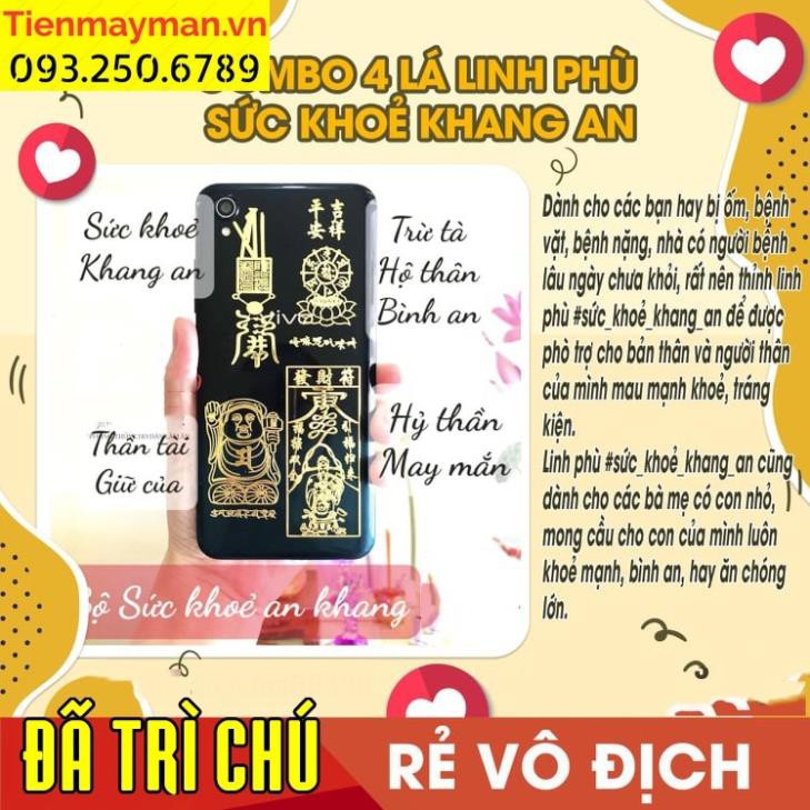 Combo 4 miếng dán linh phù sức khoẻ an khang, SỨC KHOẺ - TRỪ TÀ - THẦN TÀI GIỮ CỦA - HỶ THẦN TÀI, Miếng dán điện thoại