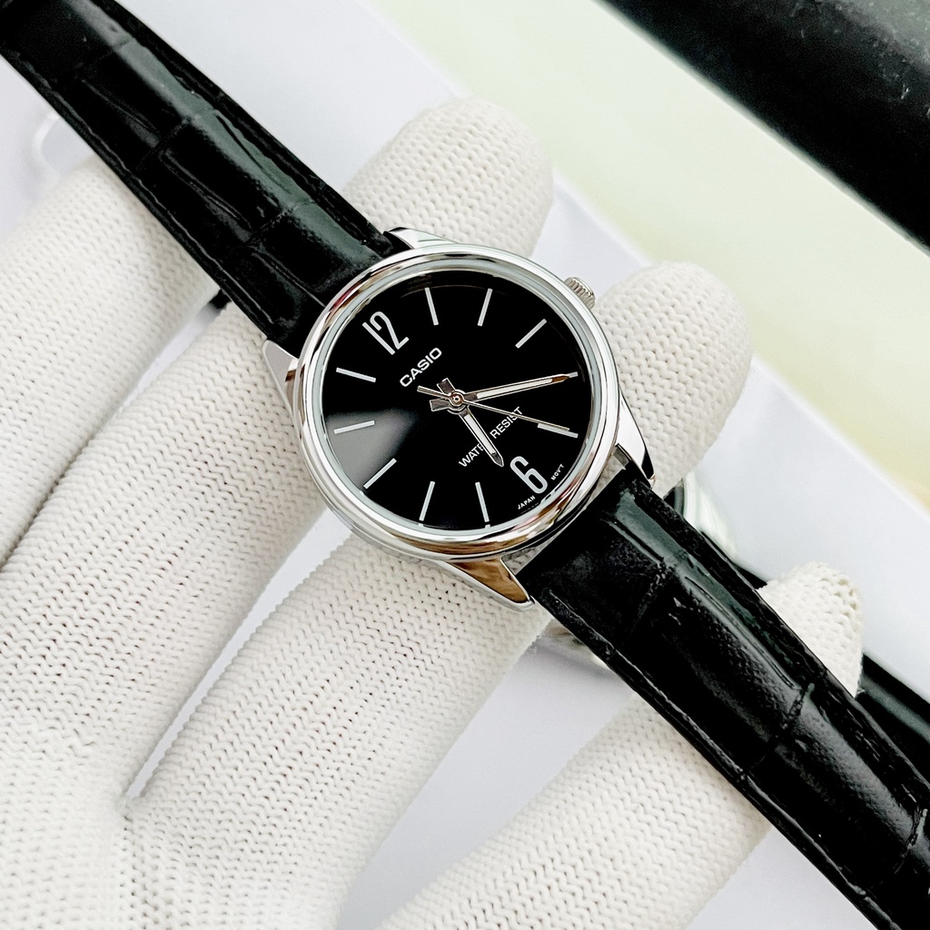 Đồng hồ nam nữ - Đồng hồ đôi dây da mặt đen Casio V005L-1B chống nước 3ATM Bảo hành 1 năm Hyma watch