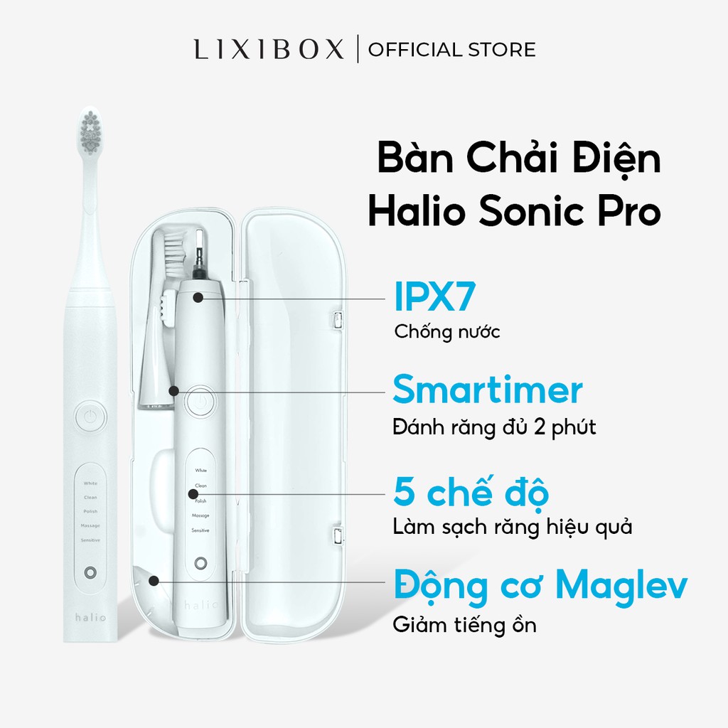 Combo Bàn Chải Điện Halio Sonic Whitening Toothbrush và Tăm nước Halio Water Flosser