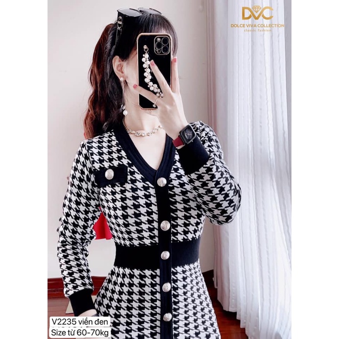 Váy ôm len kẻ sọc viền đen V2235 freesize - Zin Boutique [Kèm ảnh thật]