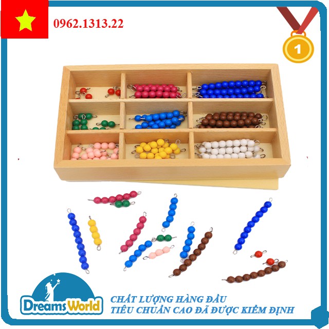 Giáo cụ Montessori Hộp hạt cườm nhiều màu