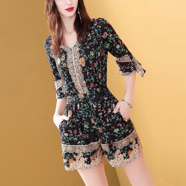 Jumpsuit hoạ tiết phối ren cao cấp size M L XL 2Xl