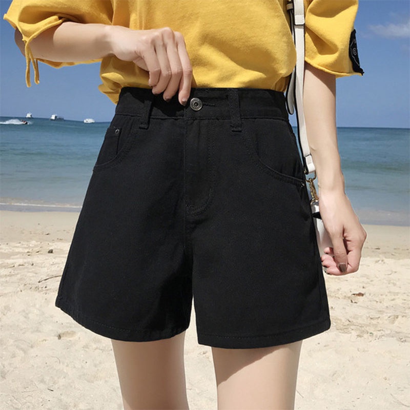 Quần ngố sooc bò jean nữ cạp cao hàng Quảng Châu phong cách Hàn Quốc sành điệu style HX01