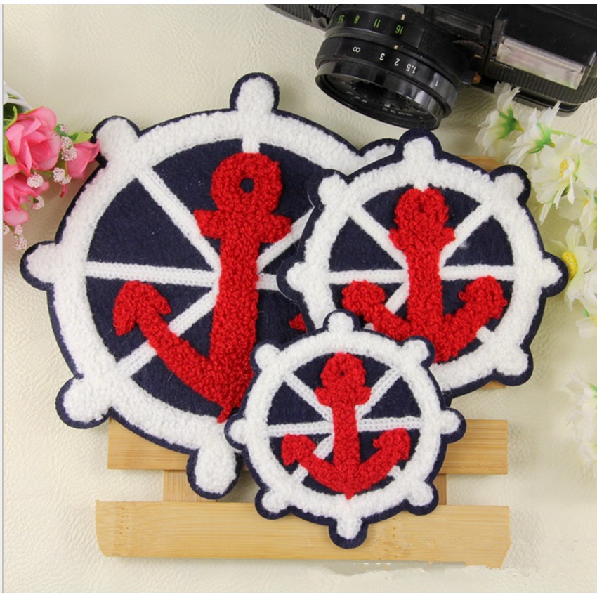 Sticker ủi thêu hình bánh lái mũi neo