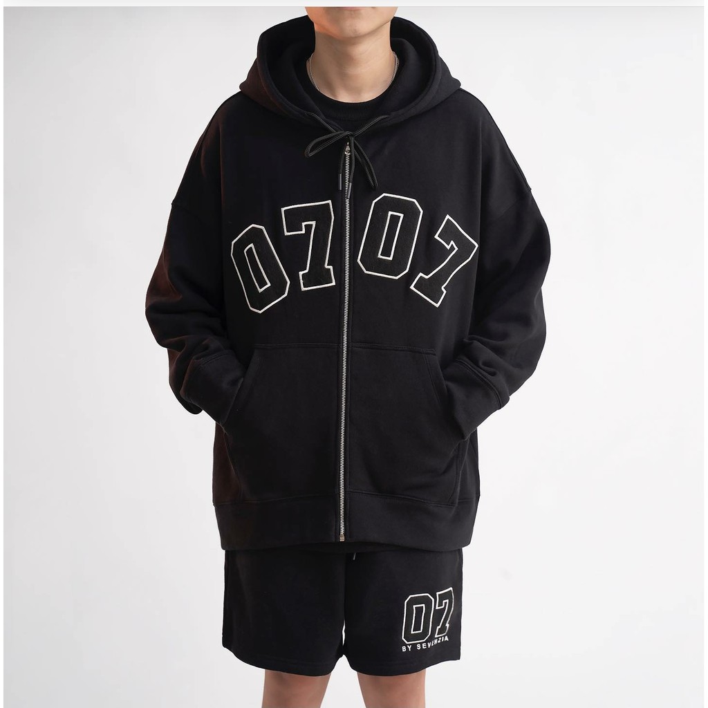Set Áo Khoác Nỉ Bông x Short Nỉ Thêu 07.07 Black Unisex
