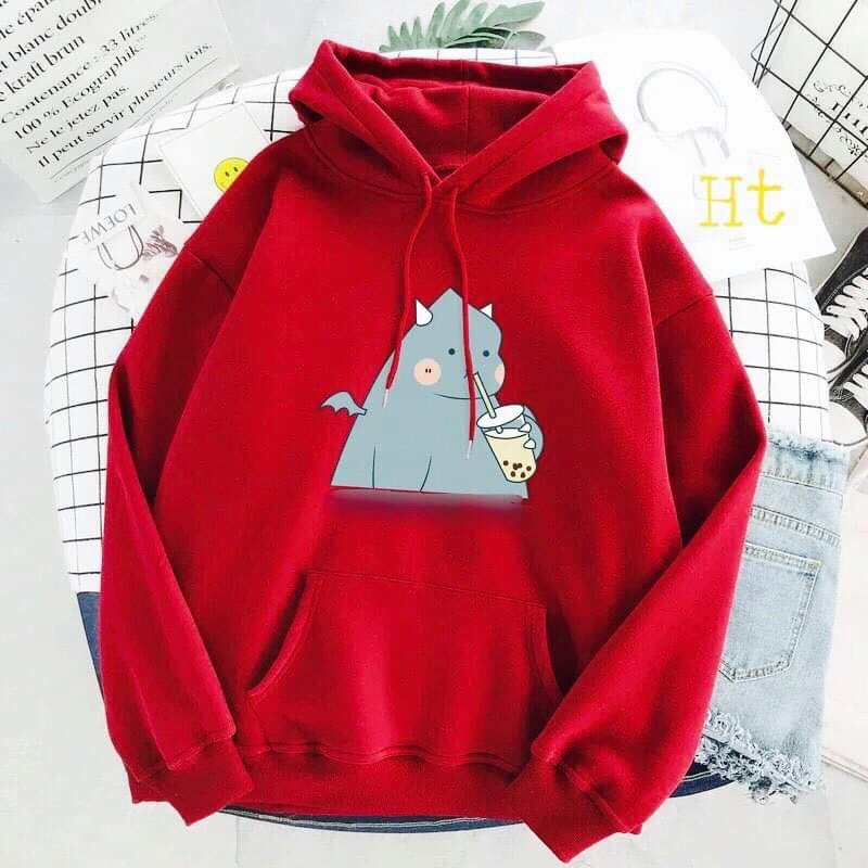 Áo hoodie khủng long uống trà sữa HTH1120