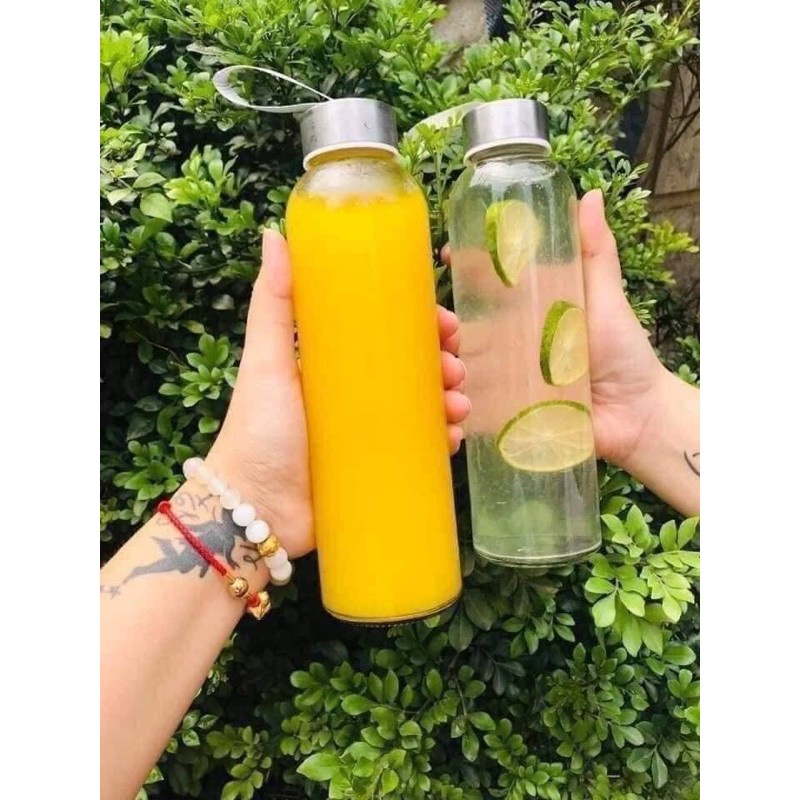 Chai Nước Thủy Tinh 500ml Nắp Dày Có Dây Xách Đựng Nước Trái Cây Nhỏ Gọn