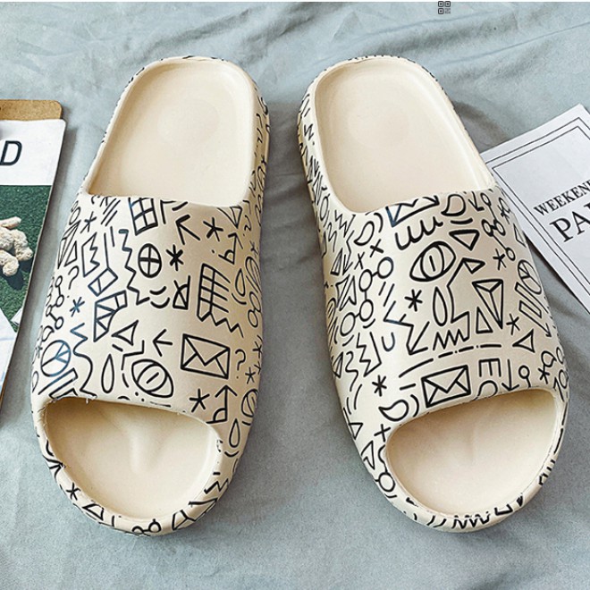 Dép ullzang bánh mì họa tiết hình học đế siêu dày nam nữ 2021