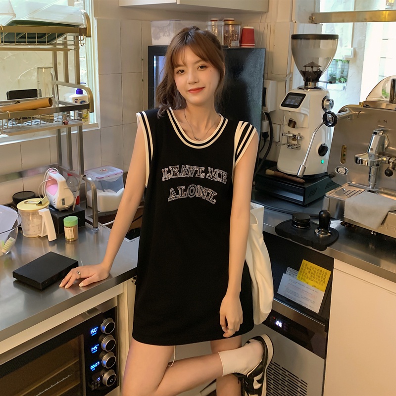 Áo dệt kim nữ ZHELIHANGFEI sát nách dáng rộng in chữ phong cách thể thao dễ phối đồ