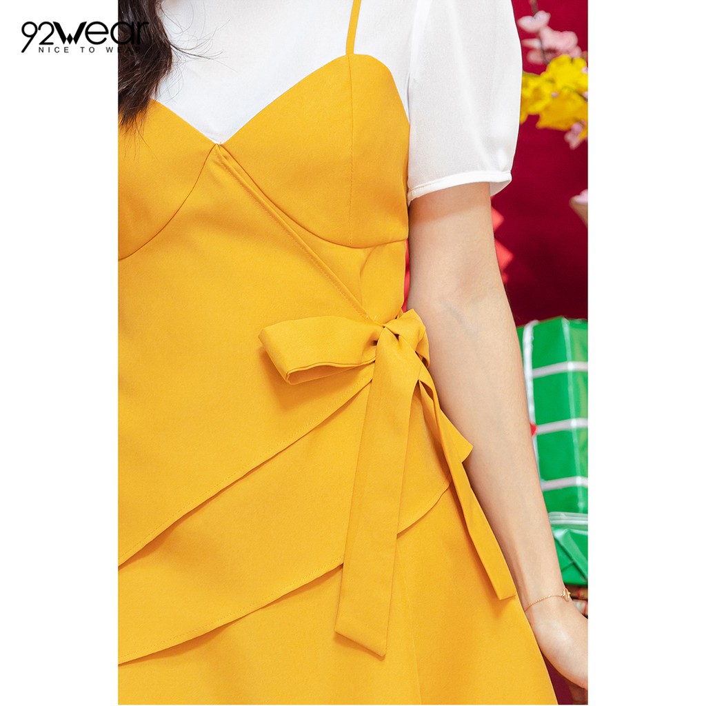 Đầm xòe nữ ngắn tay phối áo trắng 92WEAR DEW0642 | BigBuy360 - bigbuy360.vn