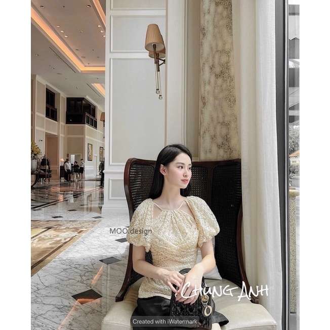 Áo sơ mi hoa cúc tay bồng