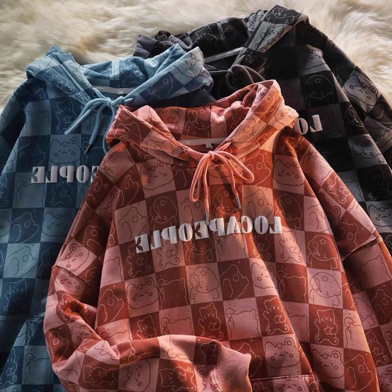 Áo hoodie mỏng in họa tiết caro dễ thương theo phong cách hip hop dành cho nữ