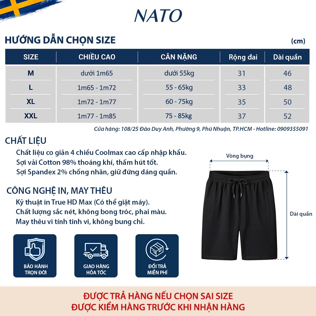 Quần Short Nam ULTRA Vải 100% Cotton Co Giãn Cao Cấp Có Túi Dây Trơn Basic Màu Xám Đen Đẹp Quần Thể Thao Ngắn Đùi NATO