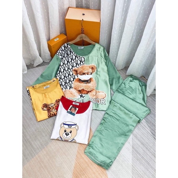 FREESHIP pijama lụa satin thiết kế hoạ tiết hoạt hình 3D chất lụa mềm mịn thoáng mát