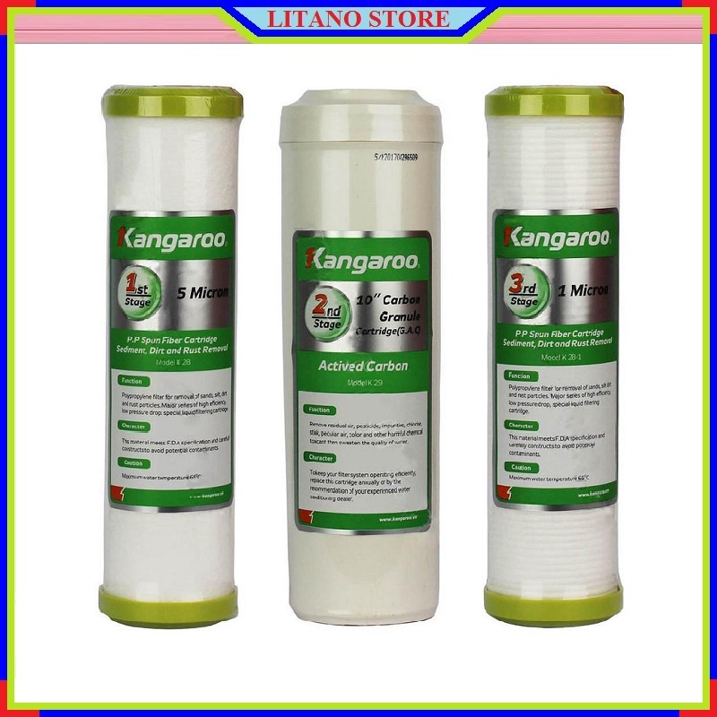 Bộ 3 Lõi Lọc Nước Số 1-2-3 Lọc Thô Chính Hãng Kangaroo, Thay Thế Được Hầu Hết Cho Các Máy RO