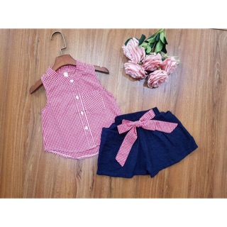 Sỉ set aoa kẻ quần nơ