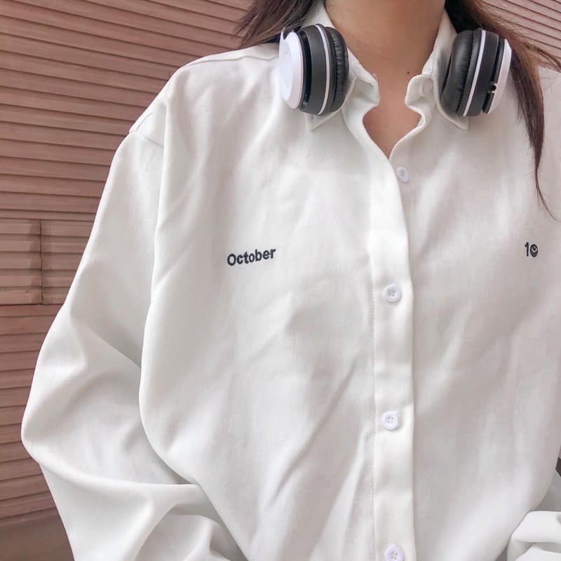Áo sơ mi tay dài trơn trắng basic unisex vải nhung có size yoyo - Gin Store