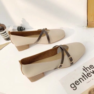 Giày búp bê nữ kiểu dáng basic dây đan chéo gót 3 phân đế dẻo vintage