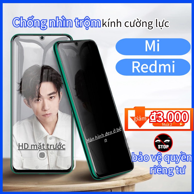 Kính Cường Lực Chống Nhìn Trộm Miếng dán màn hình Xiaomi Redmi mi 8 9 SE 9T 10t lite A3 7 7A 8A 9A 9C NOTE 7 8 9 9S PRO