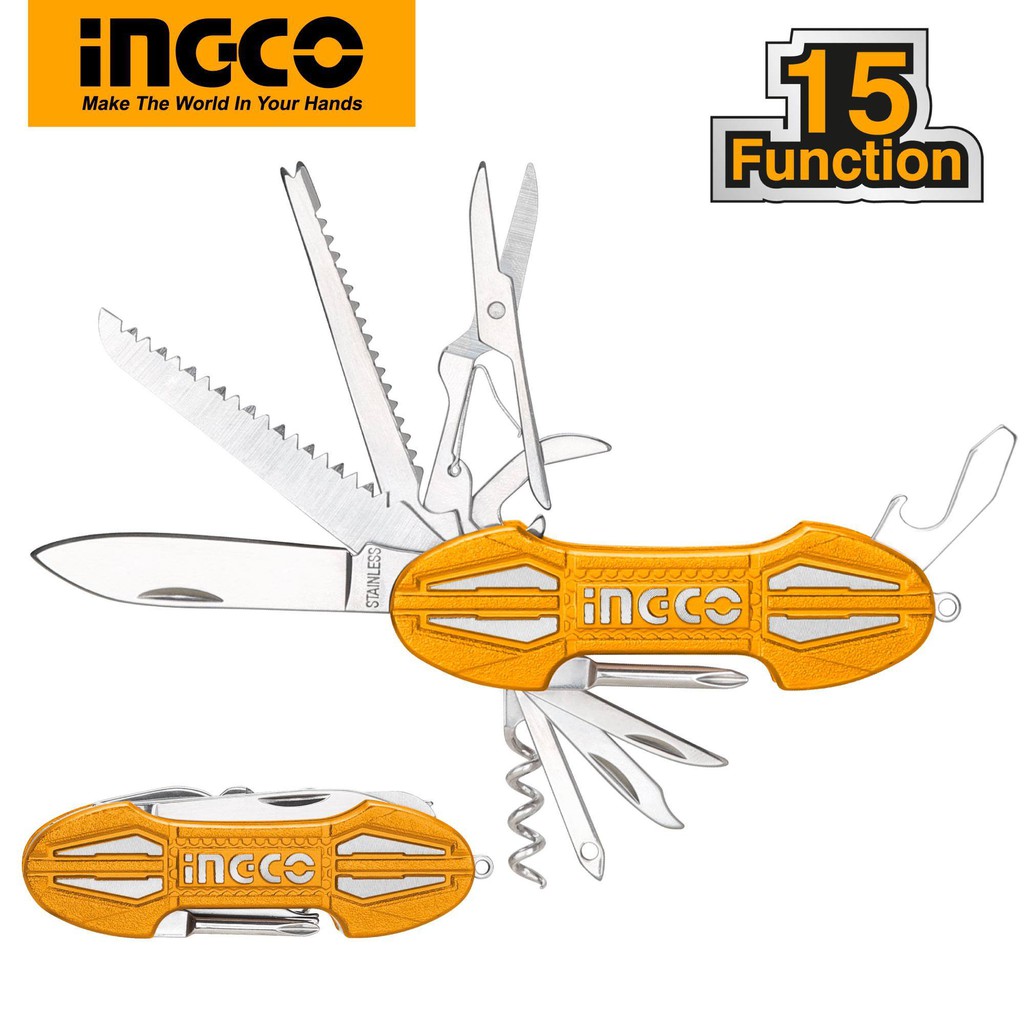 Bộ dao đa năng bỏ túi 15 trong 1 INGCO HMFK8158 dao sinh tồn cắt gọt khui nước ngọt cưa gỗ dũa móng tay vặn ốc