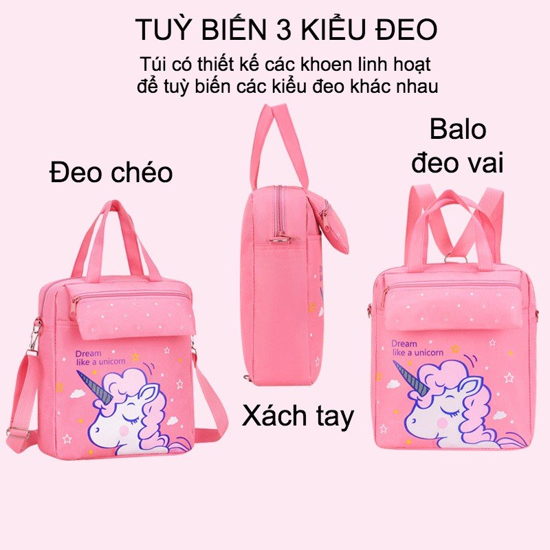 Balo học sinh kiêm túi đeo chéo vải Oxford chống thấm nước, đựng vừa sổ A4