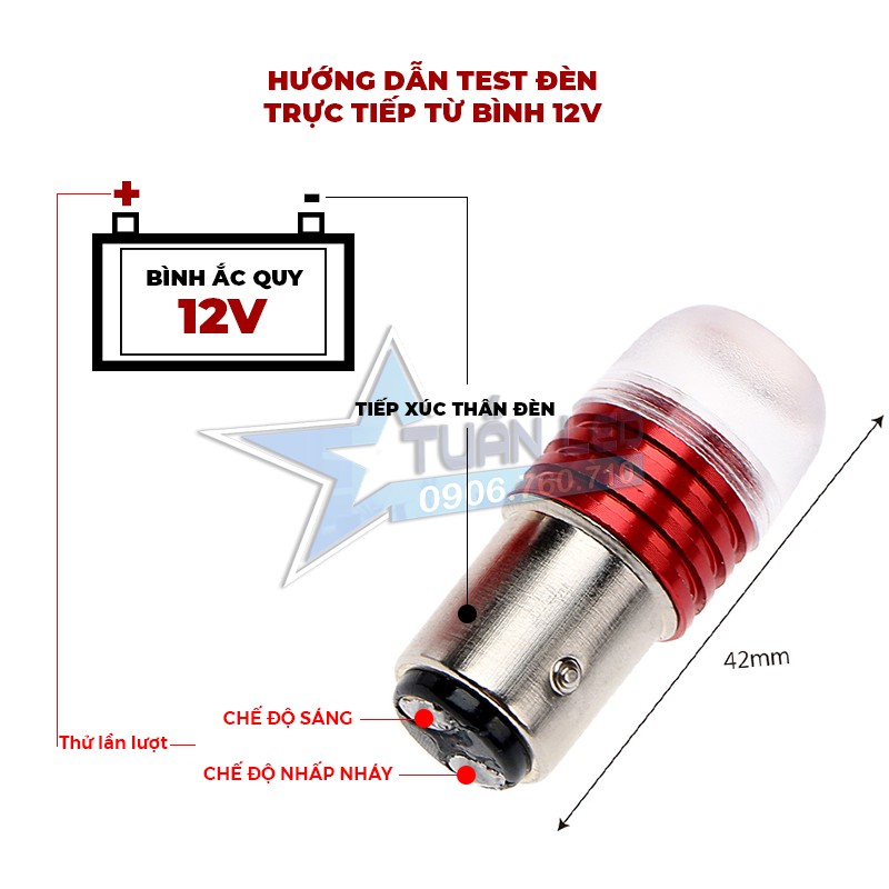 Đèn led đuôi hậu, đèn stop báo hiệu 2 chế độ có chớp nhấp nháy nguồn 12V (Đỏ Trắng Xanh băng)