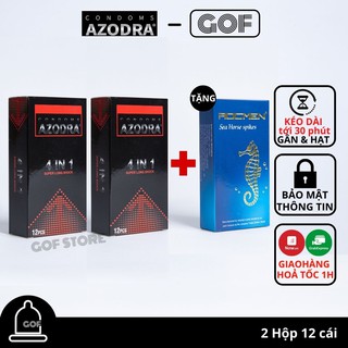 Bộ 2 Bao cao su kéo dài thời gian Azodra 4 in 1 gai gân Hộp 12C tặng 1 bcs rocmen xanh Hộp 10C  – GoF