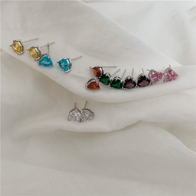 Bông Tai Hình Trái Tim Đính Đá Zircon Nhiều Màu Sắc Đơn Giản Thời Trang