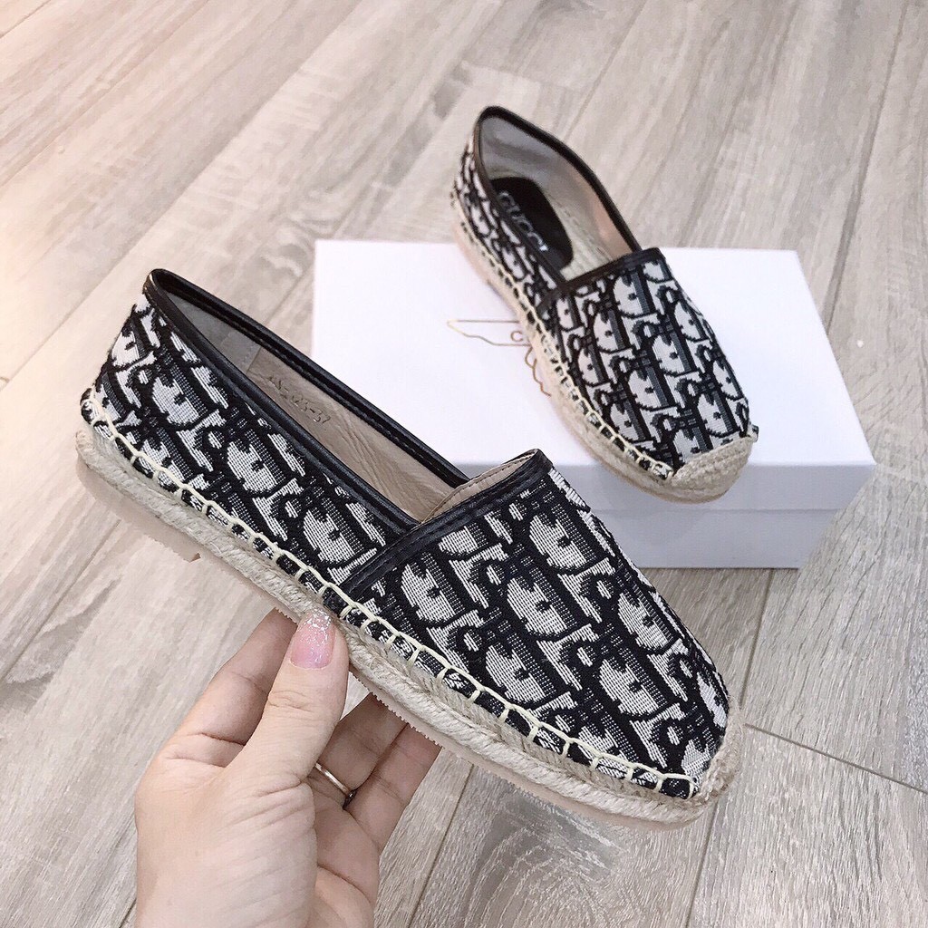 Giày slip on da pha ren viền cói hàng đẹp | BigBuy360 - bigbuy360.vn