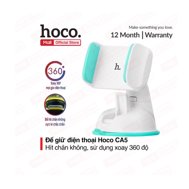 Giá đỡ Hoco CA5 kẹp điện thoại di động trên xe hơi xoay 360 độ đế hít chân không cực kì chắc chắn | BigBuy360 - bigbuy360.vn