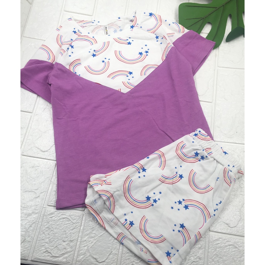 Bộ bé gái cộc tay vải xuất dư 100% cotton sz 8- 48kg