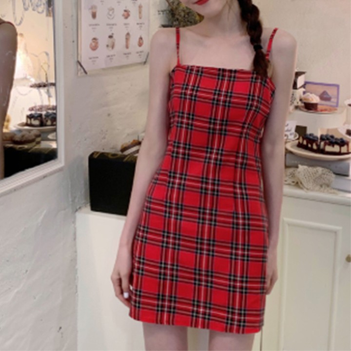 Đầm 2 Dây Kẻ Caro Vải Mềm Mát Buộc Nơ Lưng Điều Chỉnh Được Dây Áo Cực Xinh - V.LL.05 | BigBuy360 - bigbuy360.vn