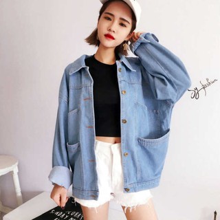 SUXI FREESHIP ĐƠN 99K_ Áo Khoác Jean Hàn Quốc Form Rộng Phối Túi