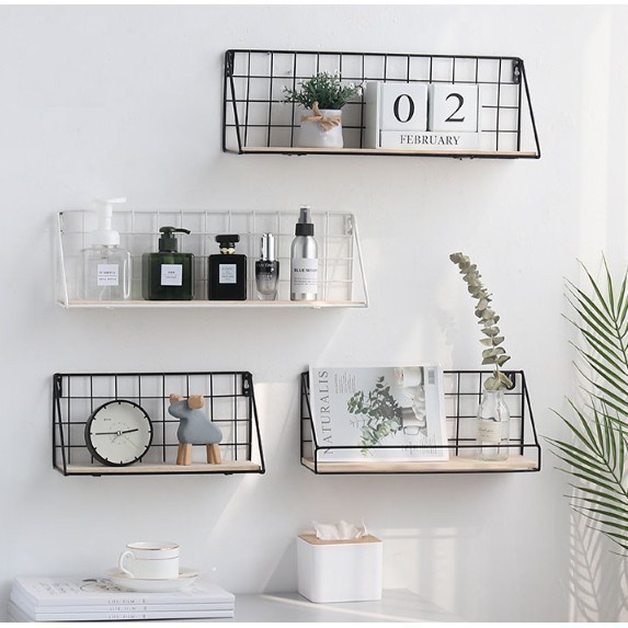 Kệ Sắt Đáy Gỗ Để Đồ Đa Năng, Kệ Dán Tường Trang Trí, Decor Phòng Khách Phòng Ngủ Tặng Đinh 4 Chân, Miếng Dán Siêu Chắc