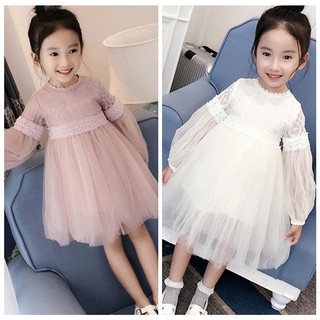 Đầm bé gái tay dài phối lưới