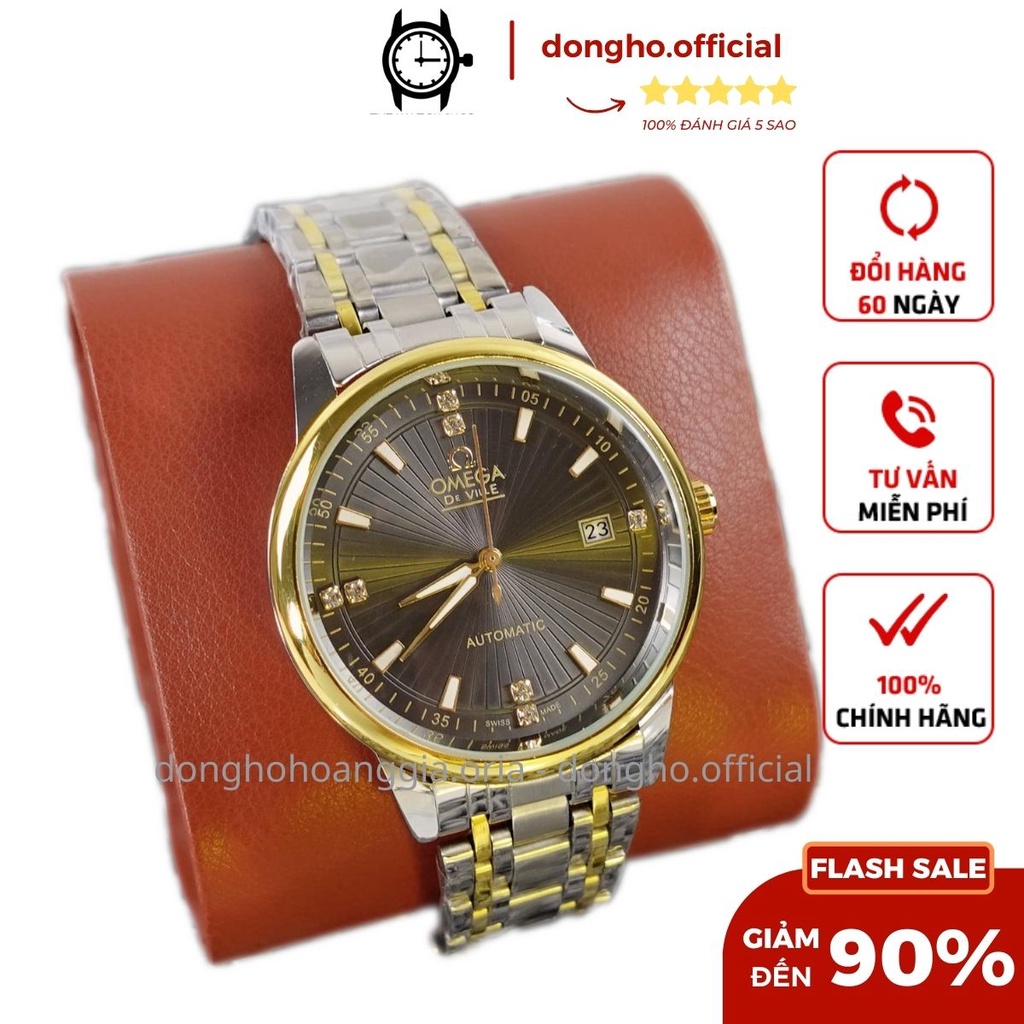 Đồng hồ nam Omega chính hãng cao cấp đồng hồ nam dây kim loại có lịch ngày bảo hành 24 tháng donghohoanggia