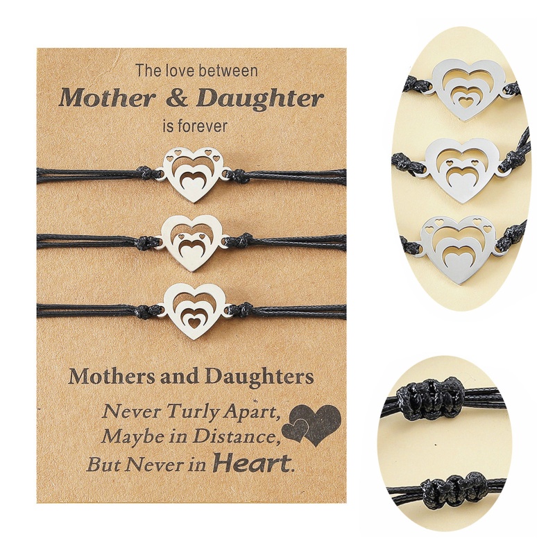 Set 3 Vòng Tay Bằng Thép Không Gỉ Hình Trái Tim Đôi Cá Tính Cho Mẹ Và Con Gái