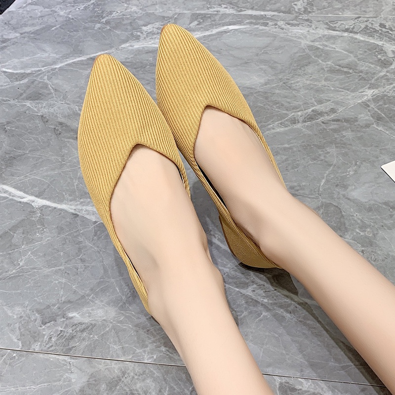 Giày búp bê mũi nhọn màu trơn thiết kế thời trang cho nữ