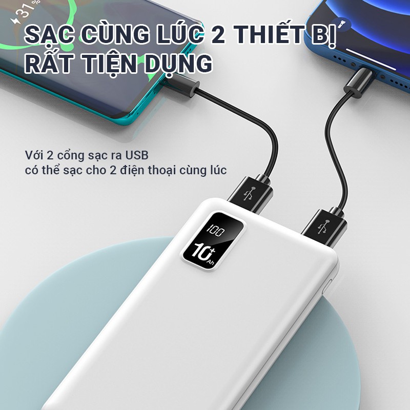 Pin sạc dự phòng Cát Thái Y65 dung lượng 15000mAh hỗ trợ sạc nhanh tốc độ 2.1A 2 cổng ra USB 2 cổng sạc vào Micro/Type-C