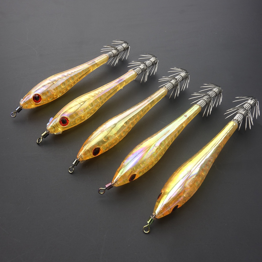 Set 5 Mồi Câu Cá Giả Dạ Quang Dạng Mực Cứng 10cm