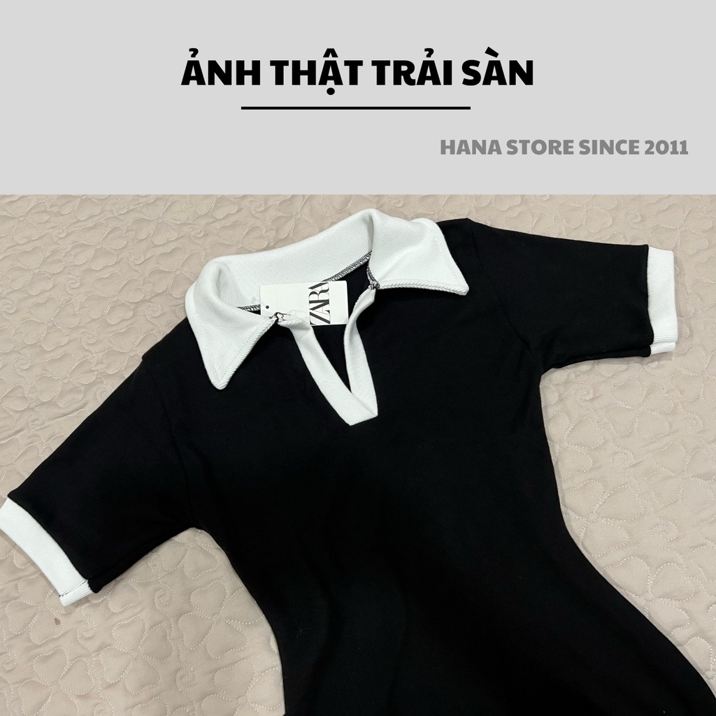 Đầm nữ dáng dài cổ bẻ, váy polo body dáng dài màu đen