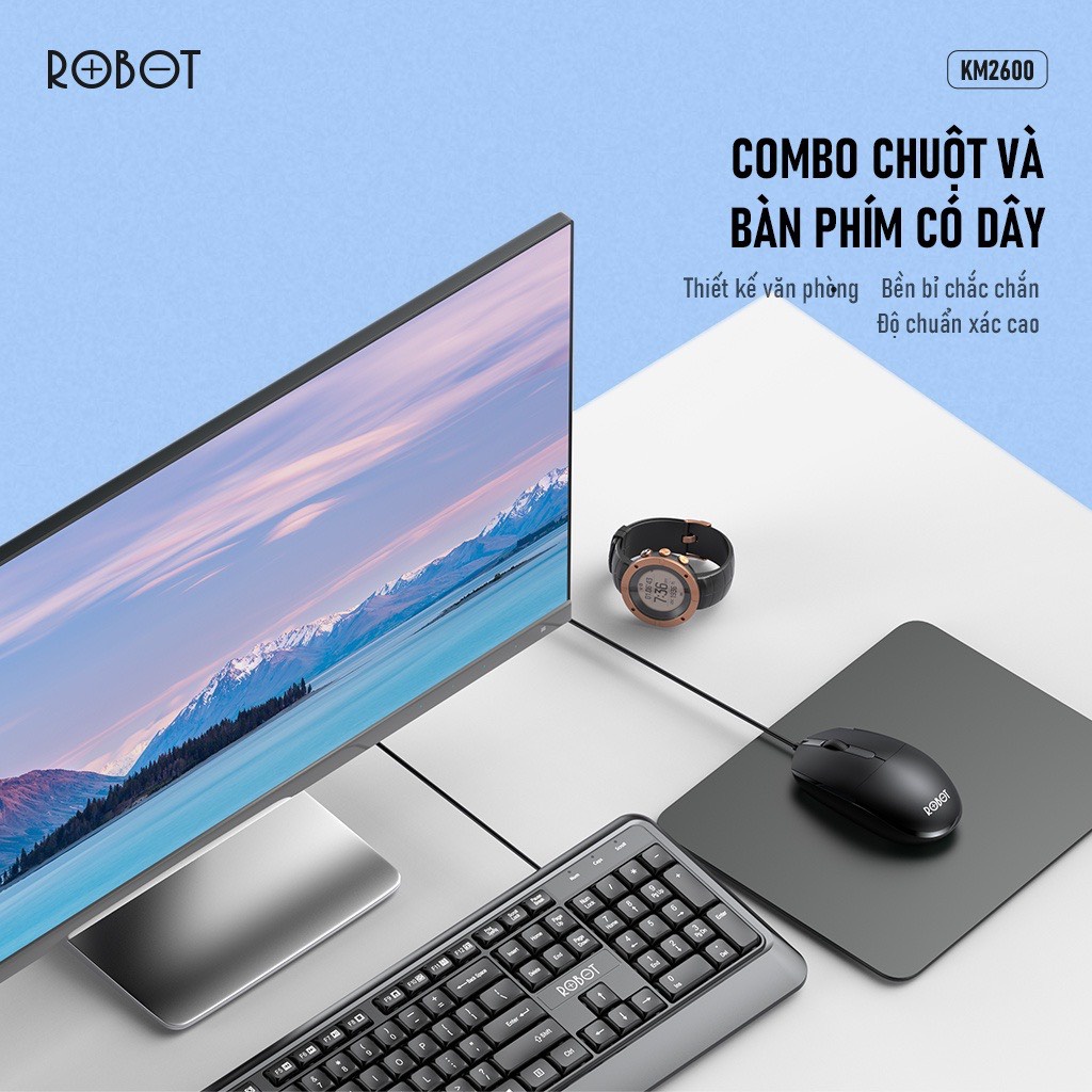 Combo Chuột &amp; Bàn Phím Có Dây- ROBOT KM2600 Chính Hãng -BH12 tháng