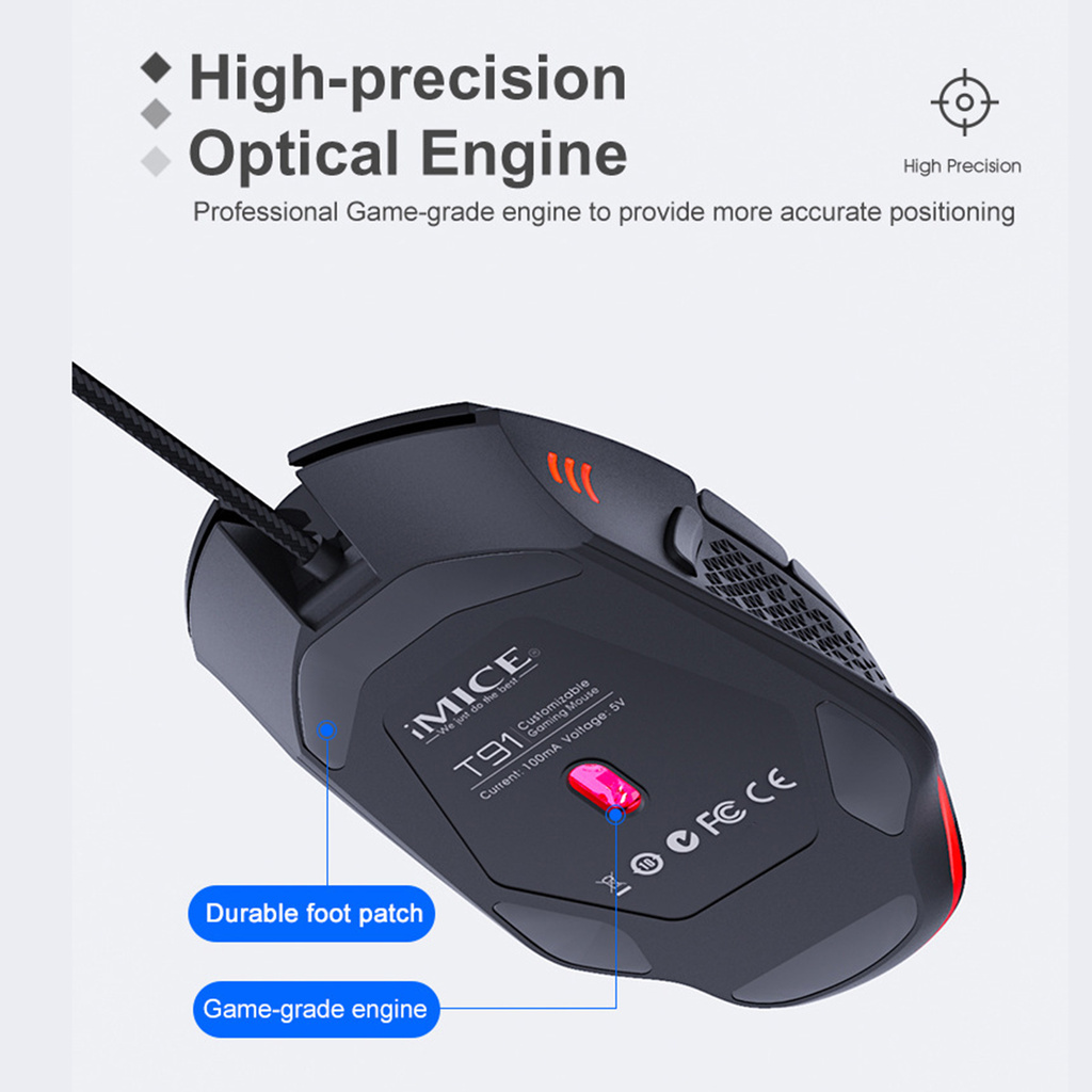Chuột Gaming T91 Bằng Nhựa Abs Chất Lượng Cao Có Nút Bấm Lửa Chuyên Dụng Cho Game Thủ
