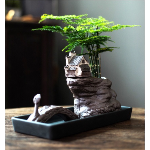 Khay gốm đặt nhà cổ trông cây  trang trí bàn trà tiểu cảnh bonsai mini